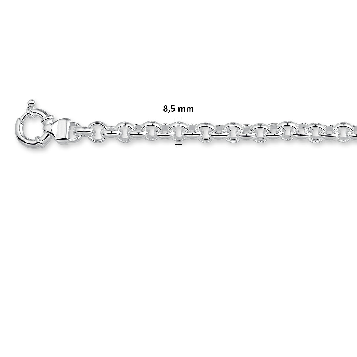 Ketting Jasseron 8,5 mm met groot veerslot zilver wit