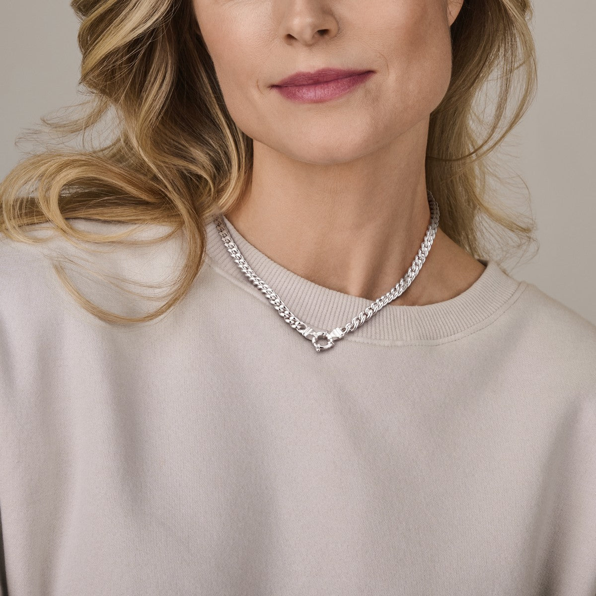 zilver wit collier gourmette 7 mm 45 cm met groot springslot 1017025 - PansiteNederland.nl