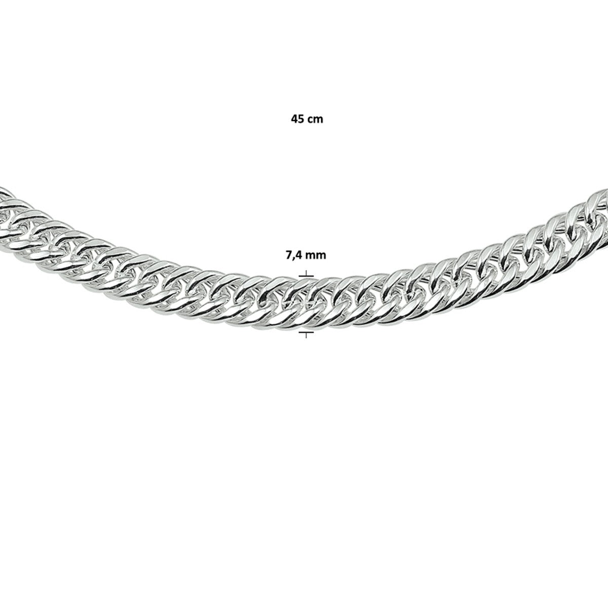 Zilveren collier dubbel gourmette 7,4 mm 45 cm met groot springslot 1021067, exclusief en kwalitatief hoogwaardig. Ontdek nu!