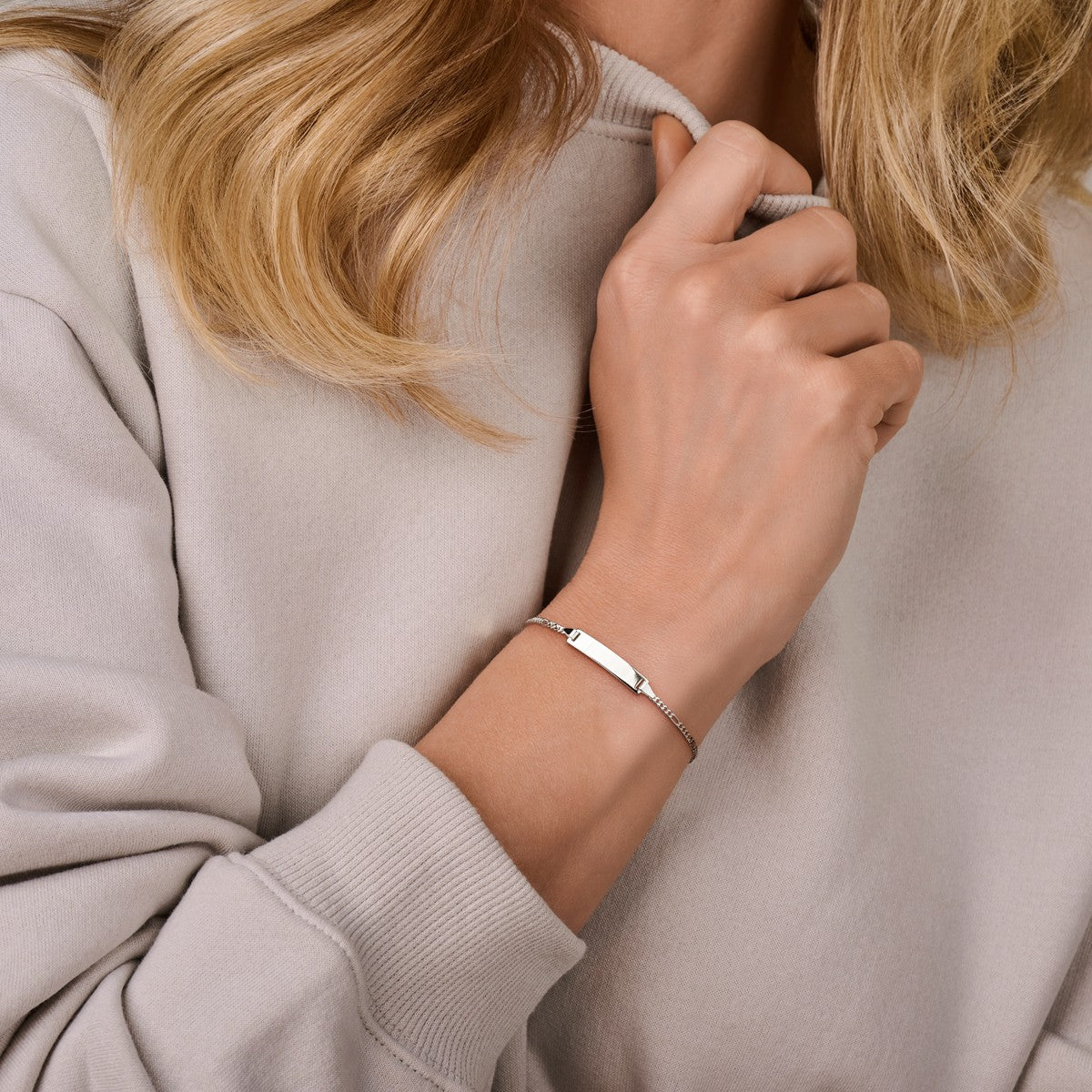 Zilver Wit Graveerarmband Figaro Plaat 5,0 Mm 16 - 18 Cm 1021883 - PansiteNederland.nl