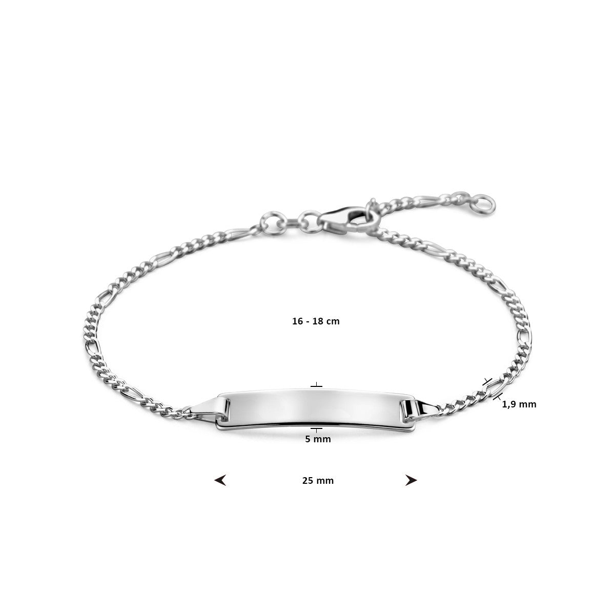 Zilver Wit Graveerarmband Figaro Plaat 5,0 Mm 16 - 18 Cm 1021883 - PansiteNederland.nl