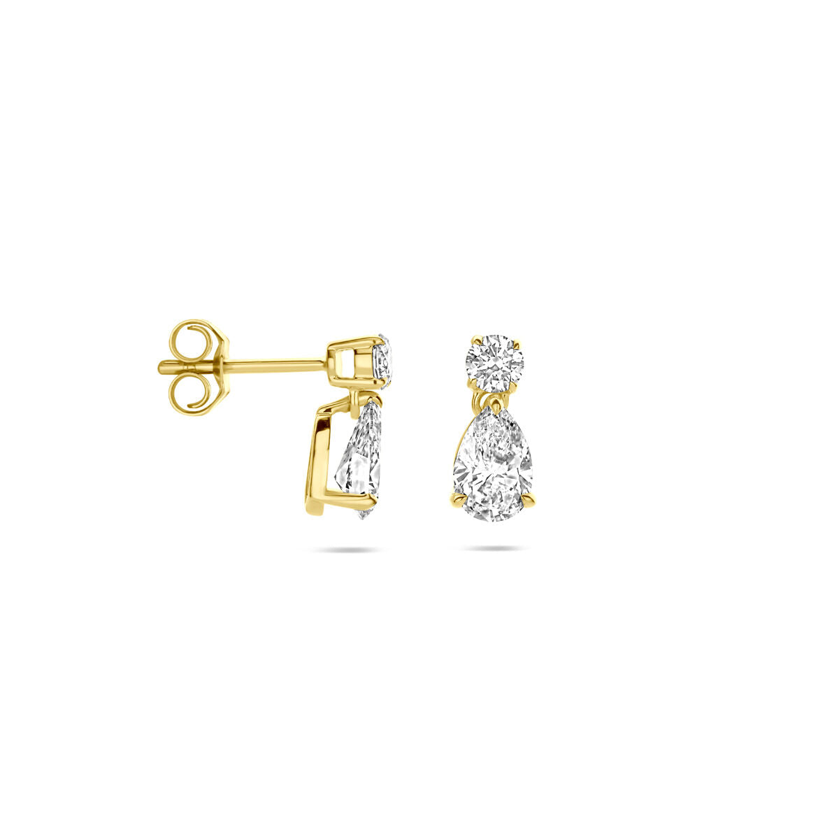 Fantasy Collection Hangende oorbellen lab grown diamant 1.25ct (2x 0.625ct) h si 10 mm 14K geelgoud