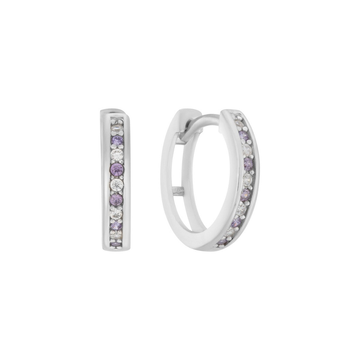 Zilveren klapoorringen 12mm - paars en witte zirkonia 107.3101.00 - PansiteNederland.nl