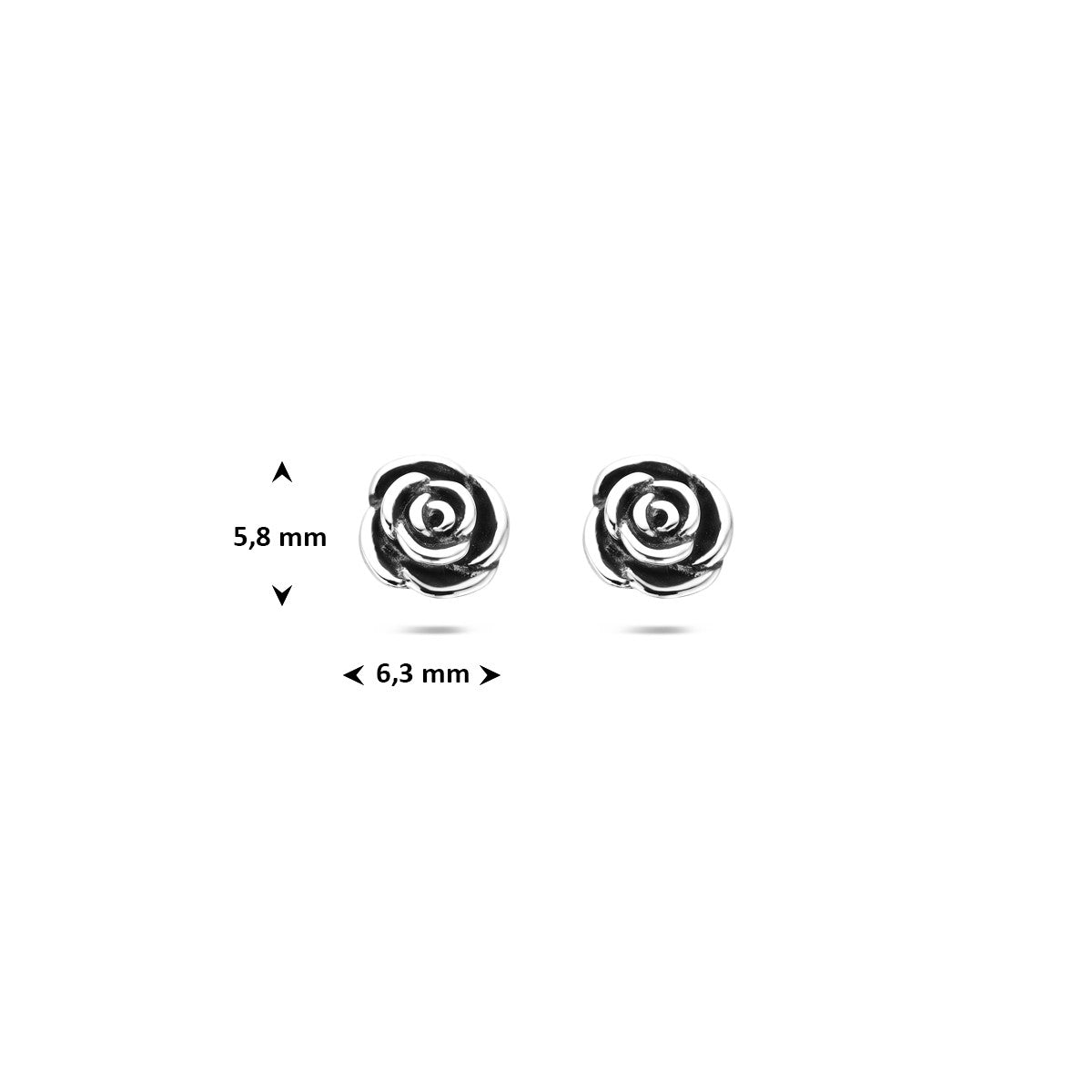 Oorbellen oxi roos 5,8 mm zilver geoxideerd