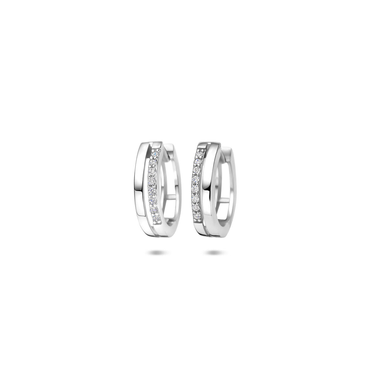 Zilveren gerhodineerde klapoorringen zirkonia 13 mm - 1341266