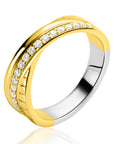 ZINZI Cross-Over Ring Goldplated Zilver Witte Zirkonia ZIR2801