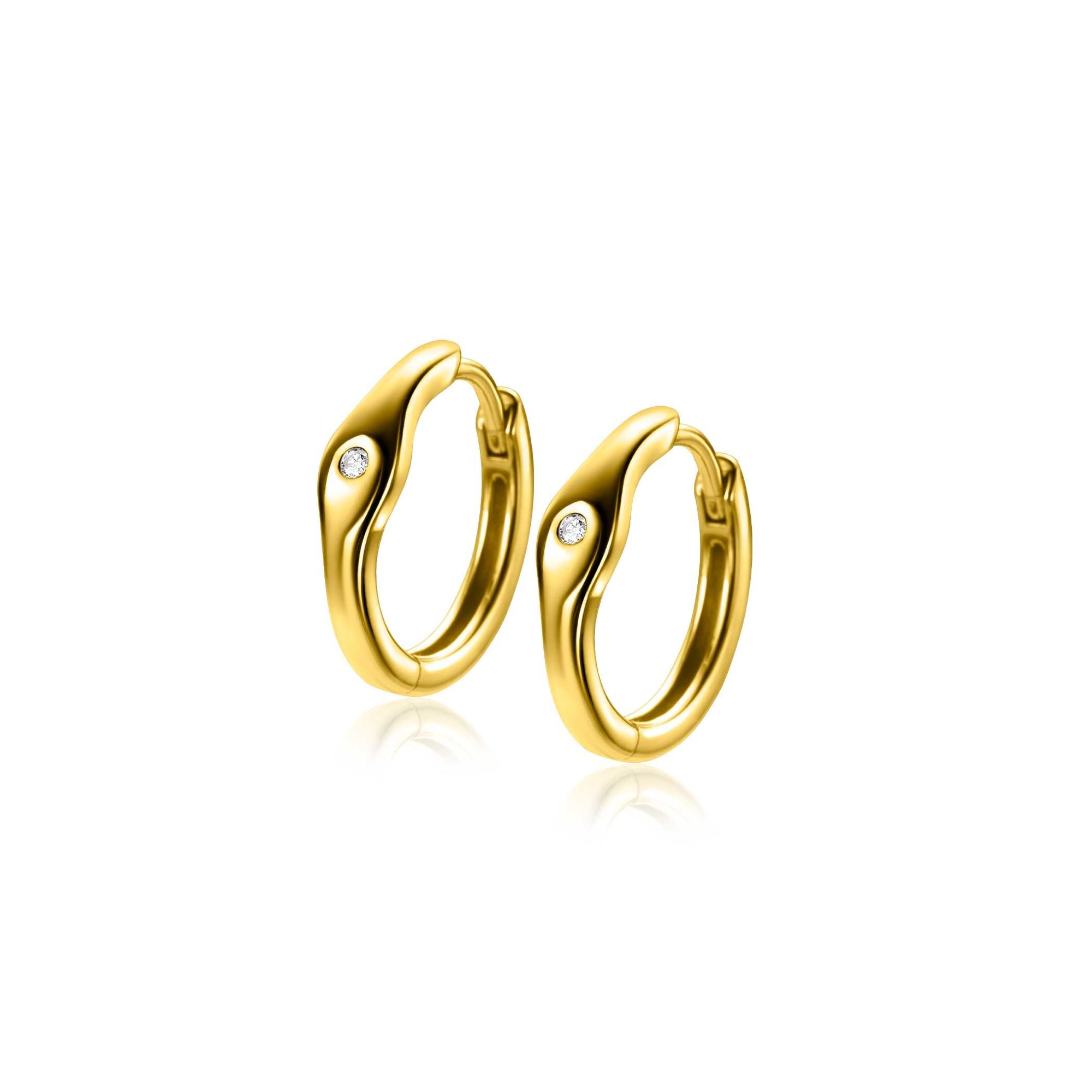 Zinzi 15mm gold plated zilveren oorringen organisch gevormd, bezet met witte zirkonia en met luxe klapsluiting ZIO2628 - PansiteNederland.nl