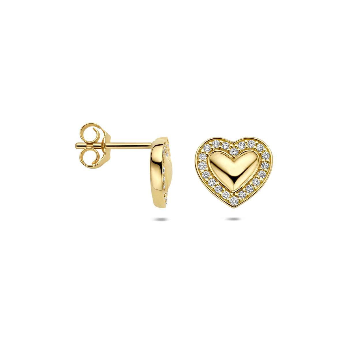 Oorknoppen hart lab grown diamant 0.20ct (2x 0.10ct) f vs 14K geelgoud 9 mm