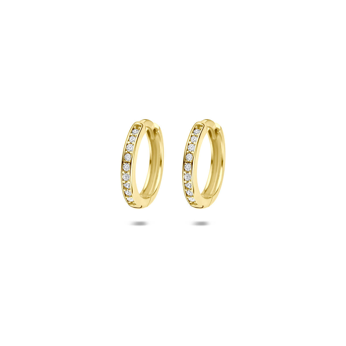 Klapoorringen zirkonia 9K geelgoud 12,5 mm wit
