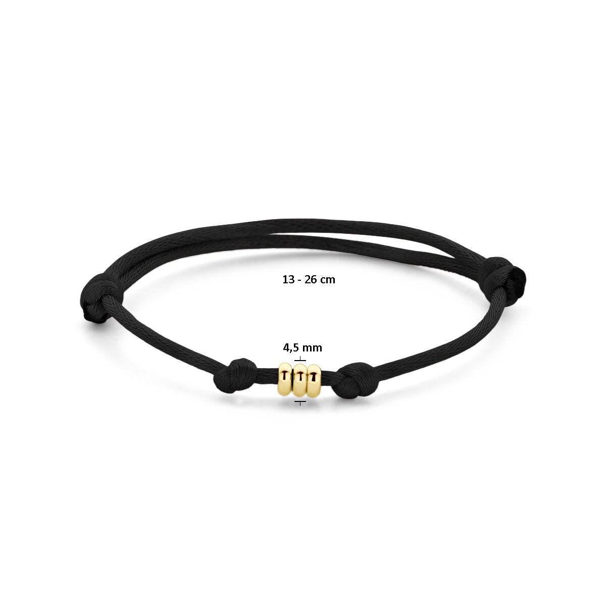 Fantasy Collection Armband satijn zwart 13 - 26 cm 14K goud met rubber/nylon/leer