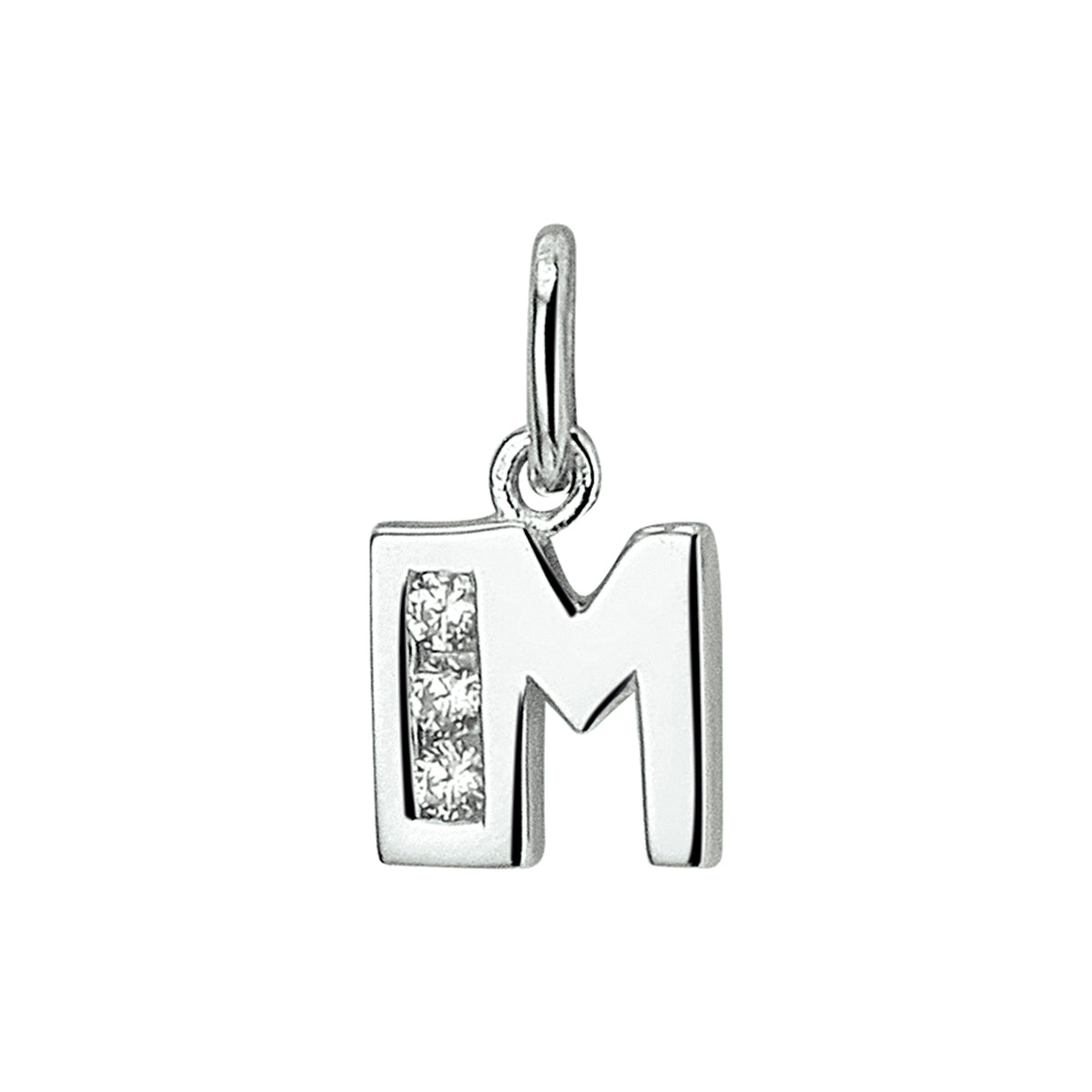 Hanger letter M zirkonia 10 mm zilver #Letter_M