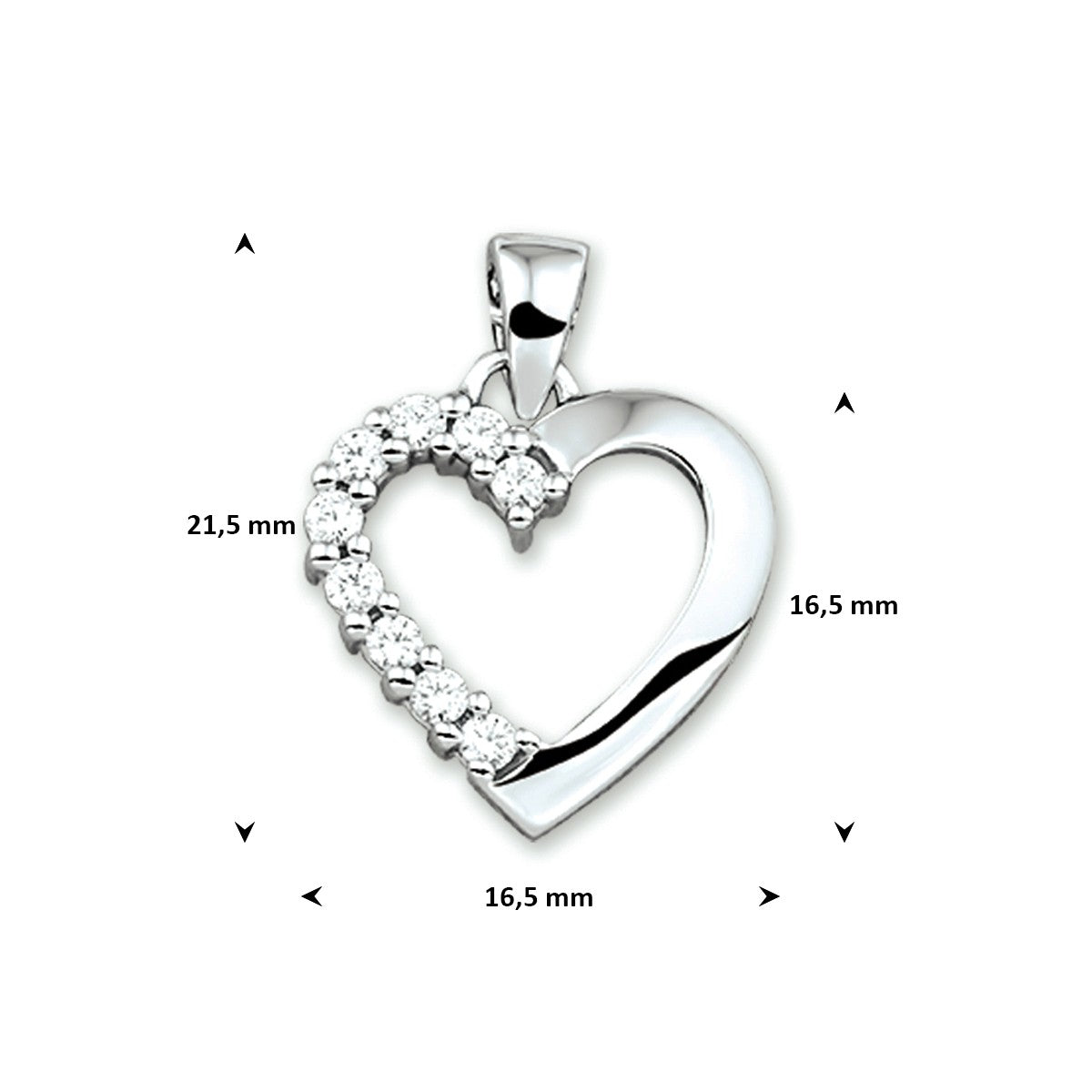 Hanger hart zirkonia gerhodineerd zilver 16,5 x 16,5 mm – 1305559