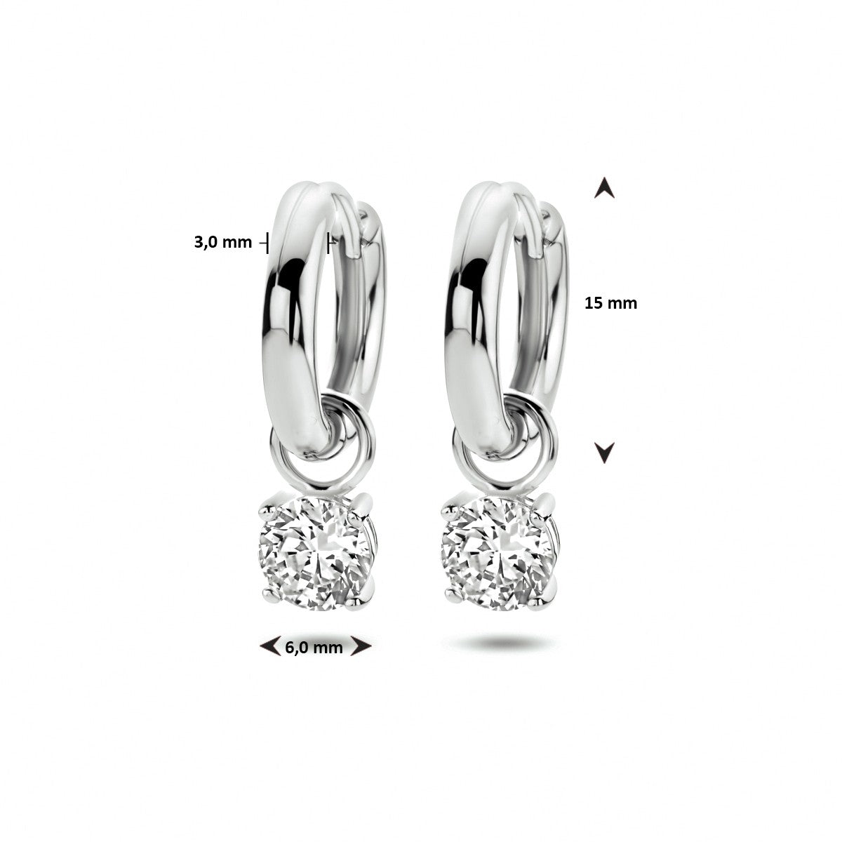 Zilver Gerhodineerd Klapoorringen Zirkonia 1305791 - PansiteNederland.nl