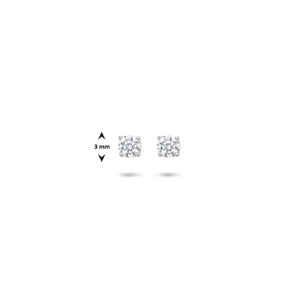 Oorknoppen zirkonia zilver gerhodineerd wit 3 mm #Kleur_Wit