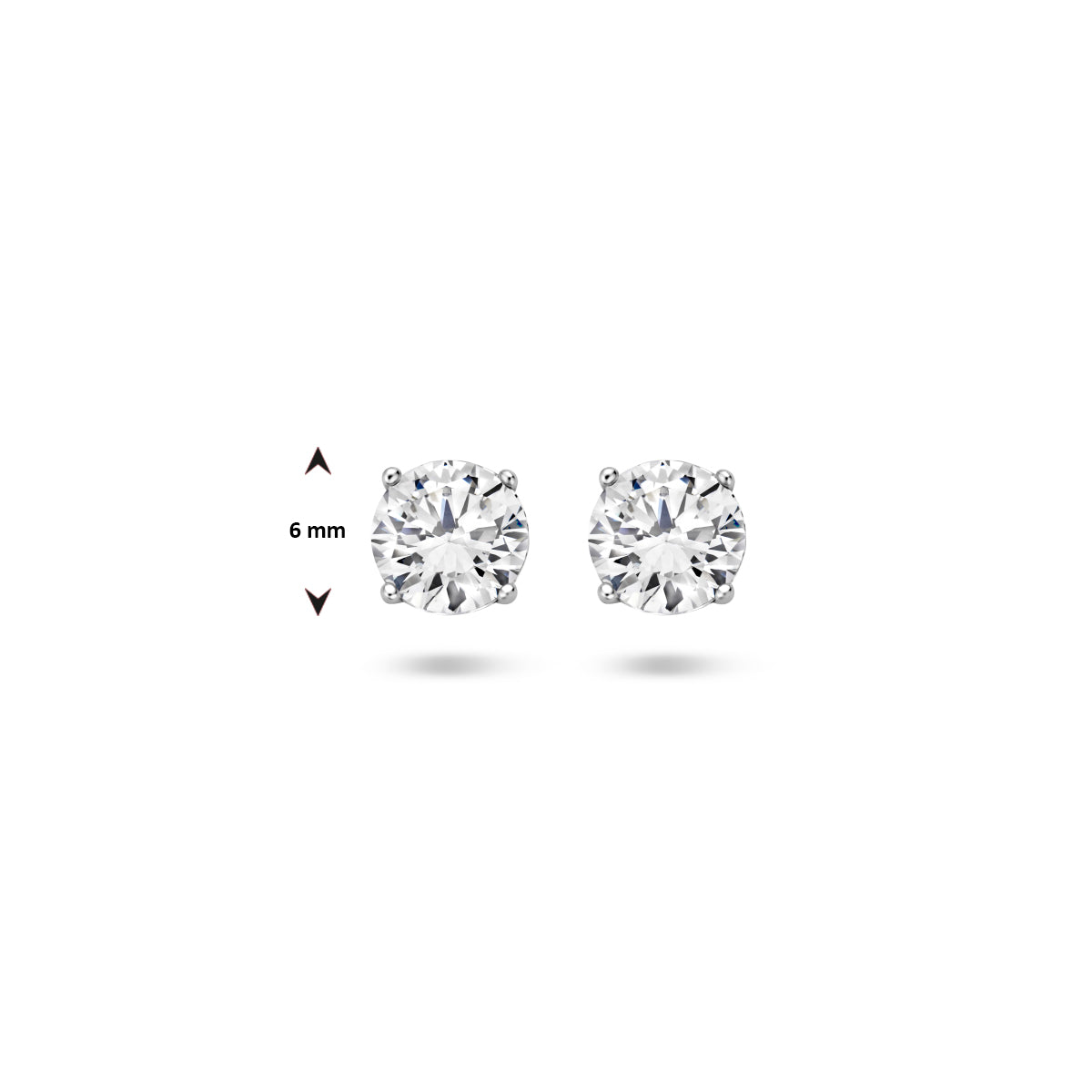 Oorknoppen zirkonia zilver gerhodineerd wit 6 mm #Kleur_Wit