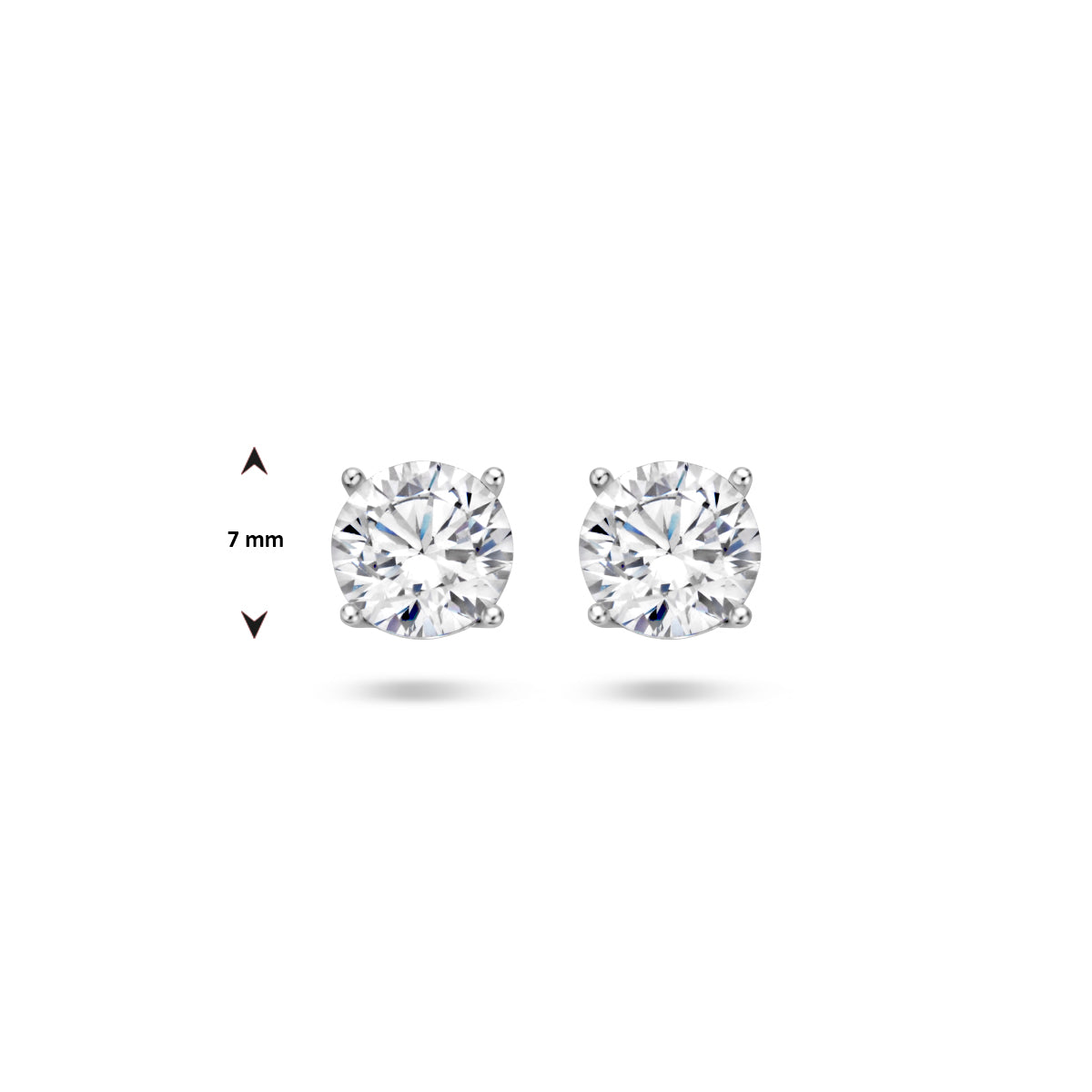 Oorknoppen zirkonia zilver gerhodineerd wit 7 mm #Kleur_Wit