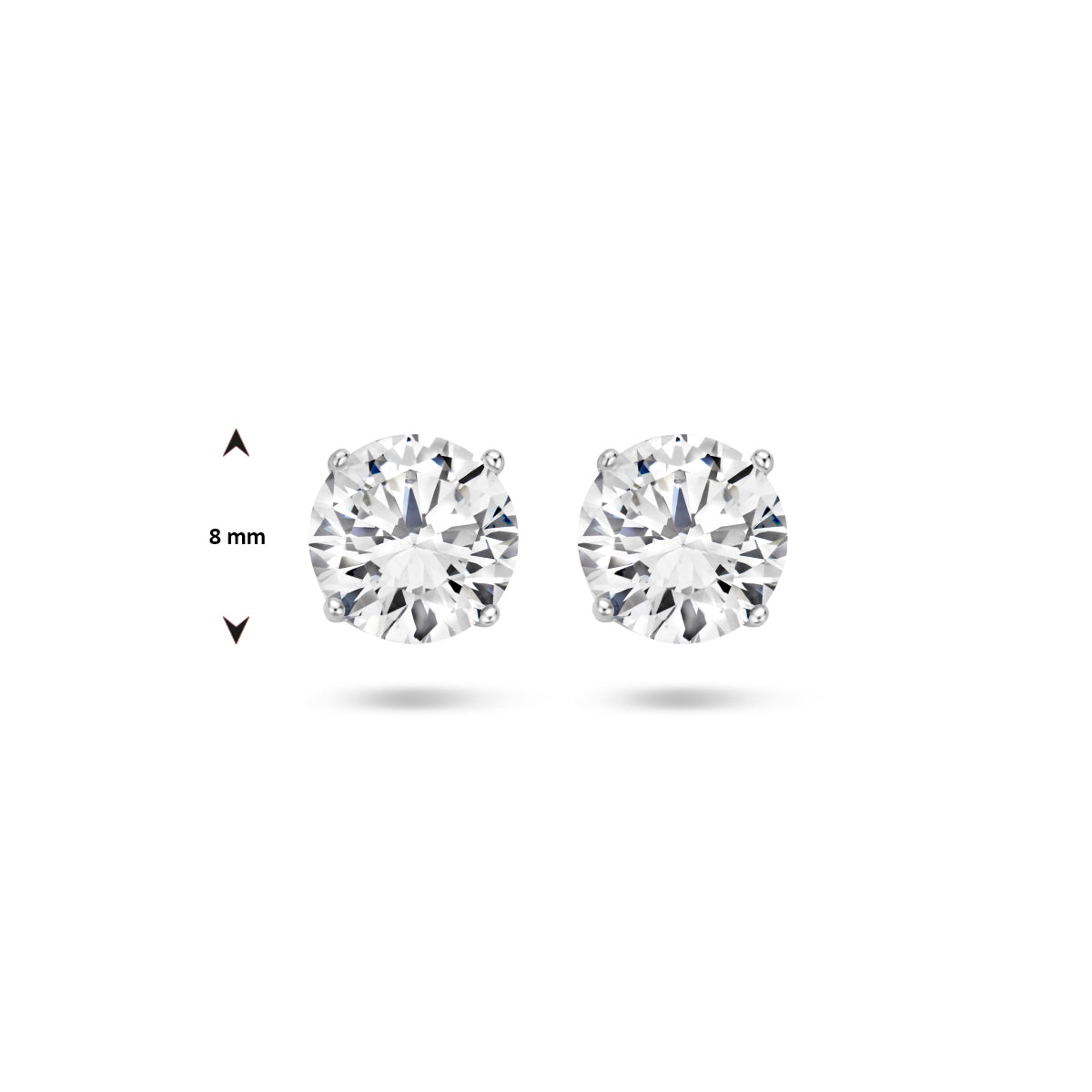 Oorknoppen zirkonia zilver gerhodineerd wit 8 mm #Kleur_Wit