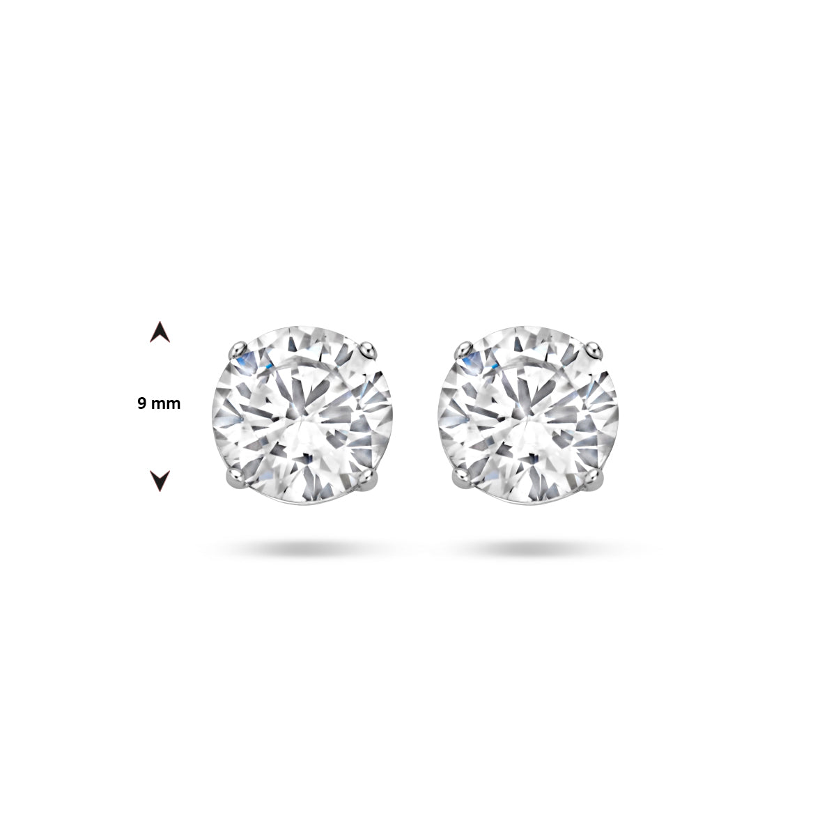 Oorknoppen zirkonia zilver gerhodineerd wit 9 mm #Kleur_Wit