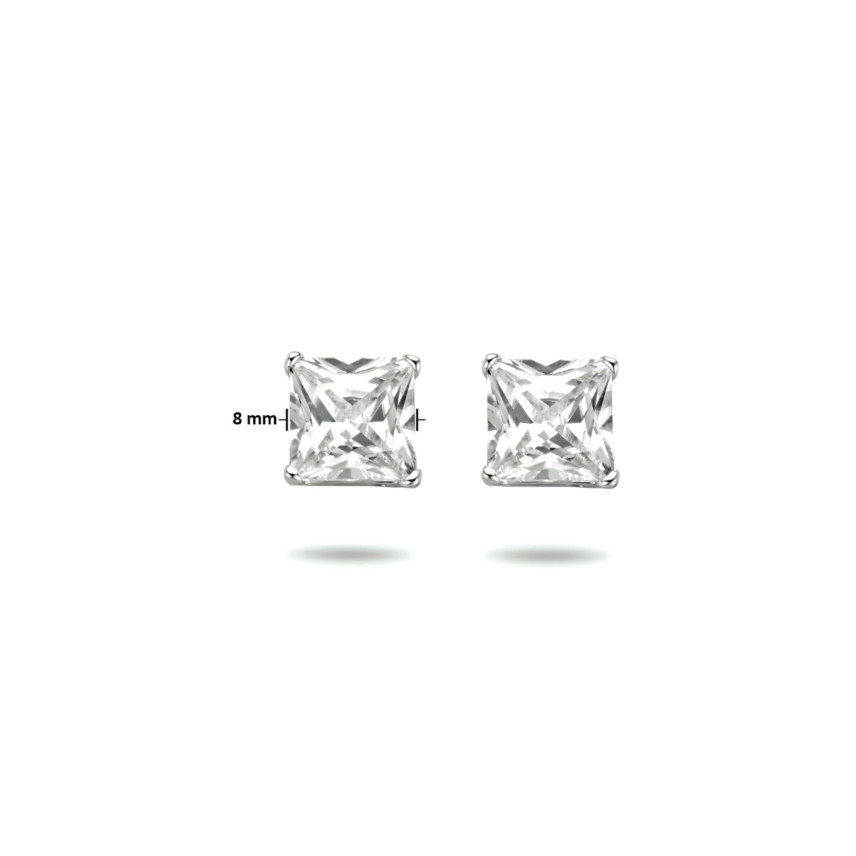 Oorknoppen zirkonia prinses zilver gerhodineerd 8 mm #Diameter steen (mm)_8