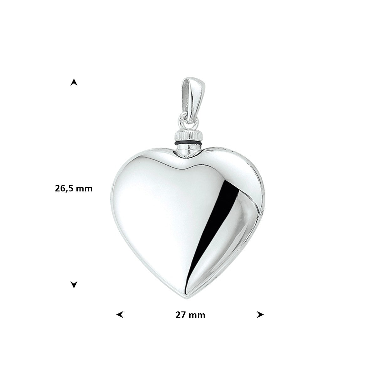 Urnhanger hart 26,5 mm zilver