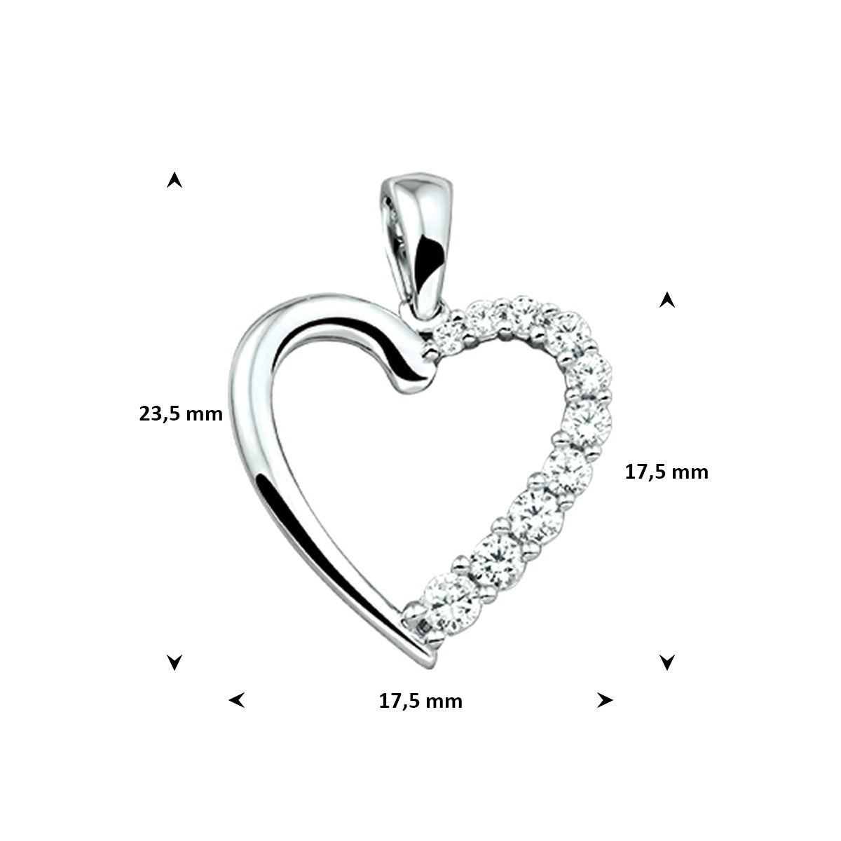 Hanger hart zirkonia gerhodineerd zilver 17,5 x 18 mm – 1310042