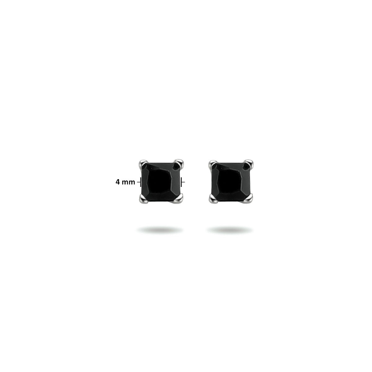Oorknoppen zwart zirkonia gerhodineerd zilver 4 x 4 mm – 1313184