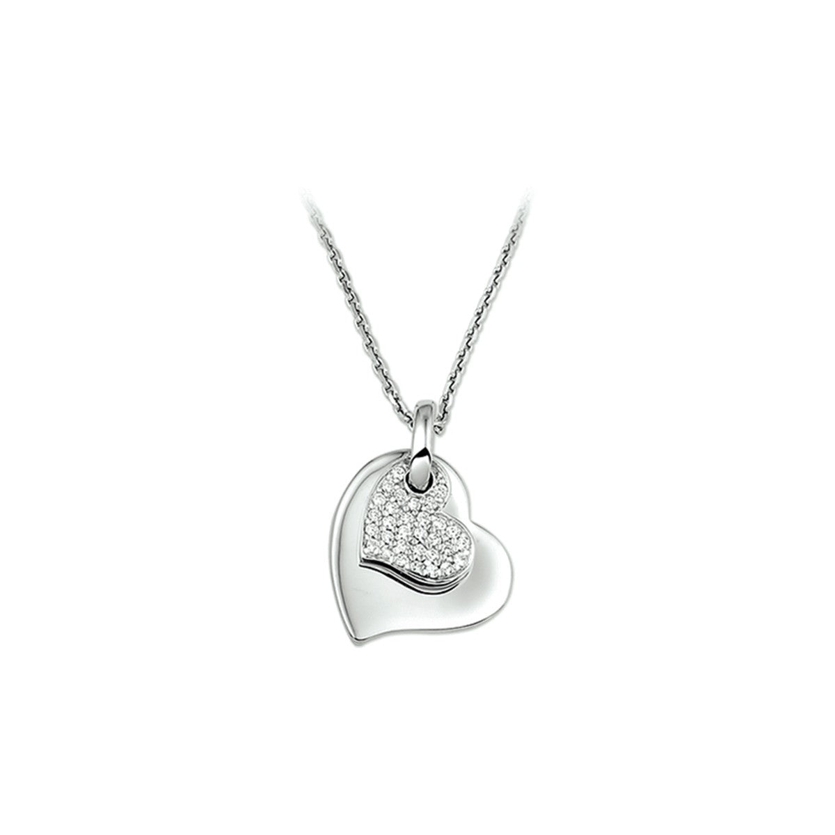 zilver gerhodineerd collier hart zirkonia 41 + 4 cm 1313373