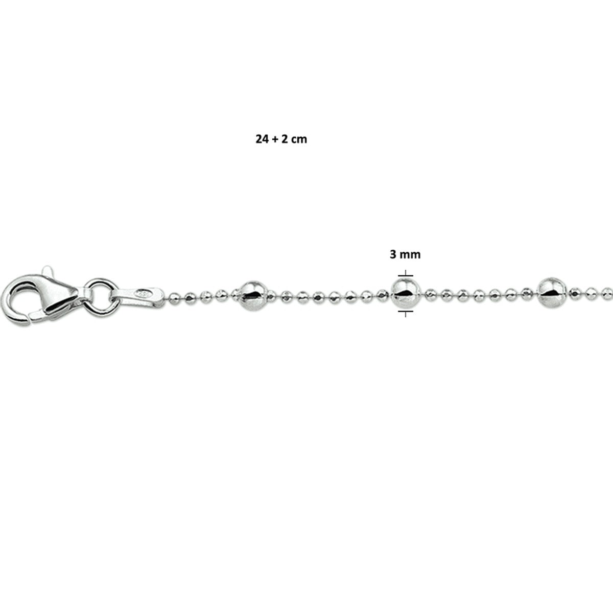 Zilver gerhodineerd enkelbandje bolletjes 24 + 2 cm 1314201 - PansiteNederland.nl