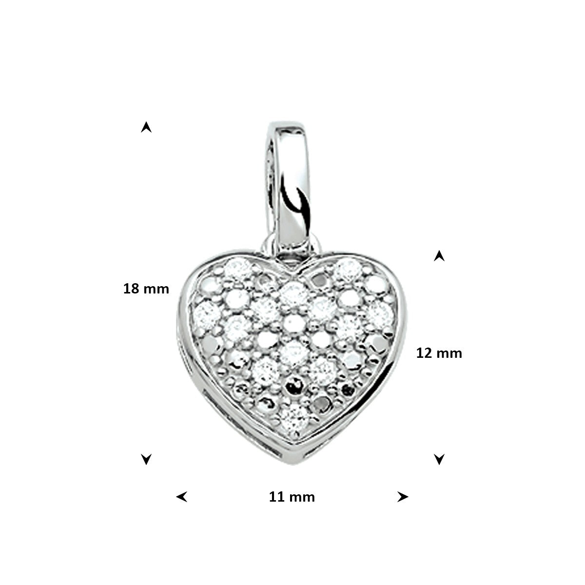 Hanger hart zirkonia gerhodineerd zilver 11 x 12 mm – 1316906