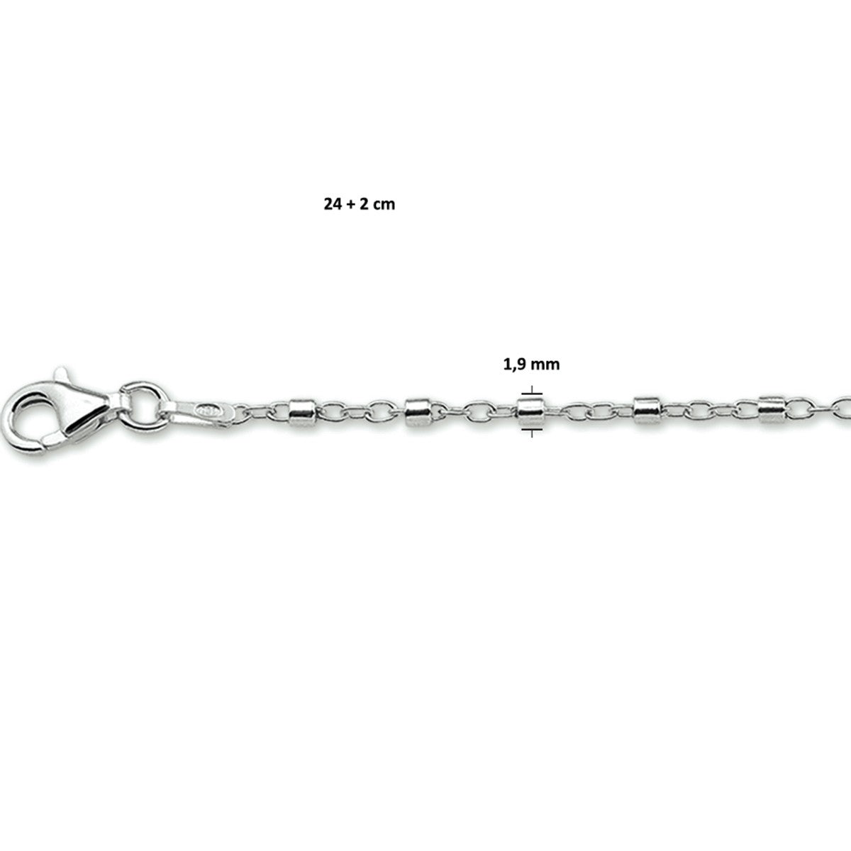 Zilver gerhodineerd enkelbandje buisjes 24 + 2 cm 1316915 - PansiteNederland.nl