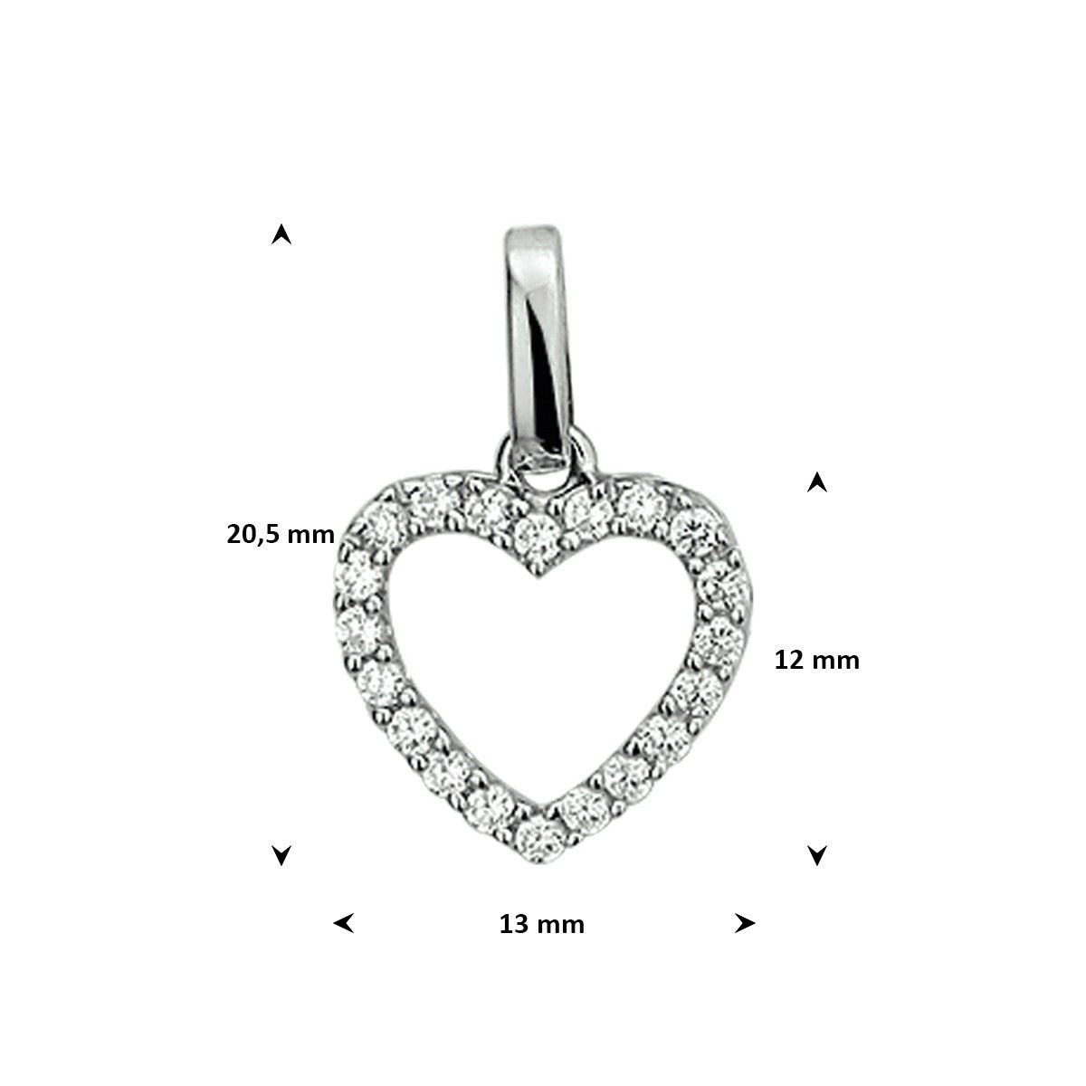 Hanger hart zirkonia gerhodineerd zilver 12,5 x 13 mm – 1316927