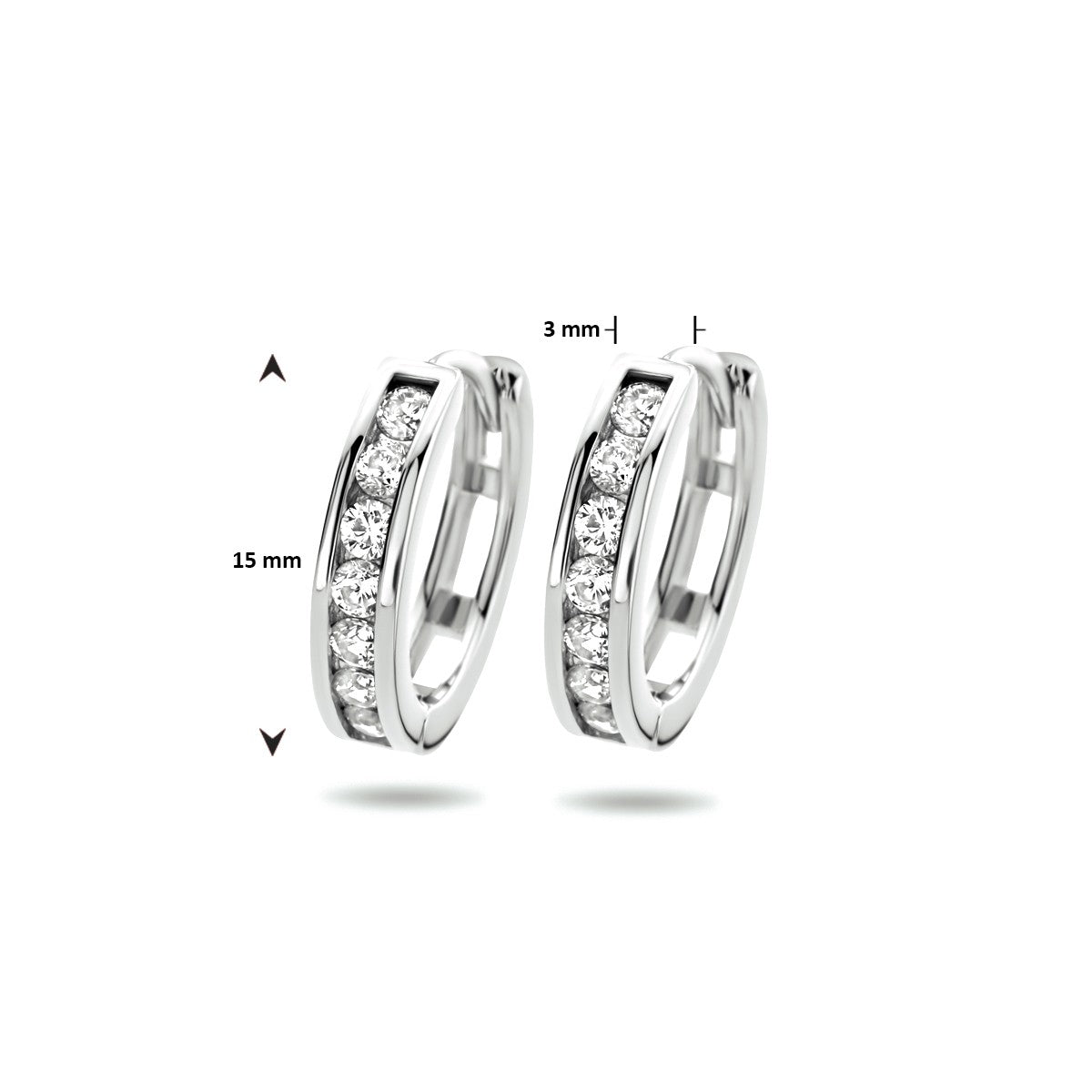 Zilver Gerhodineerd Klapoorringen 3 MM Zirkonia 1317738 - PansiteNederland.nl