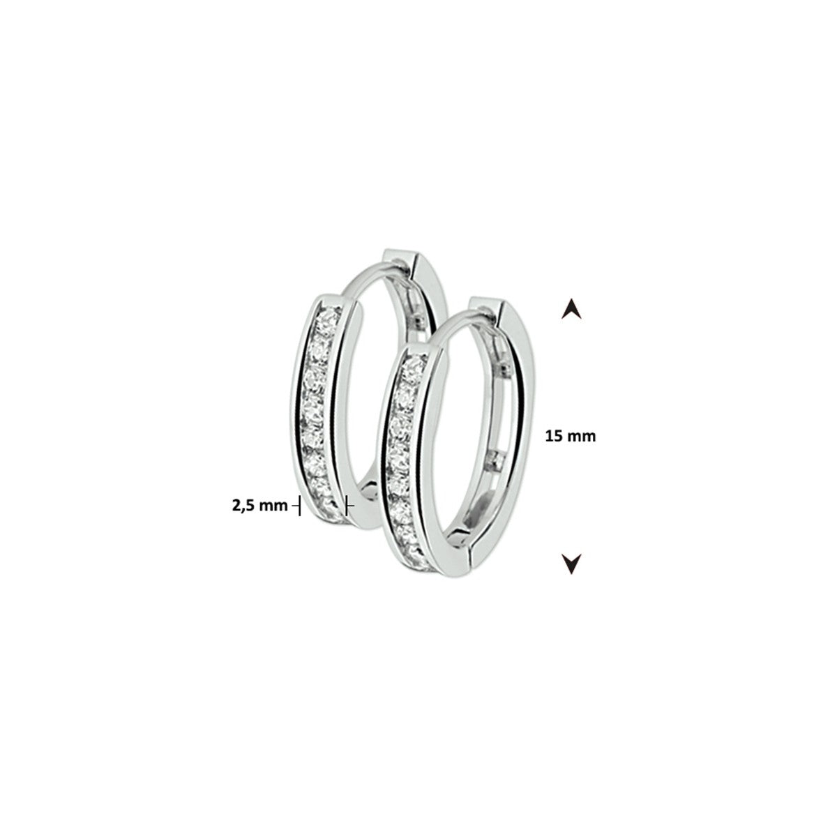 Zilver Gerhodineerd Klapoorringen 2,5MM Zirkonia 1317872 - PansiteNederland.nl