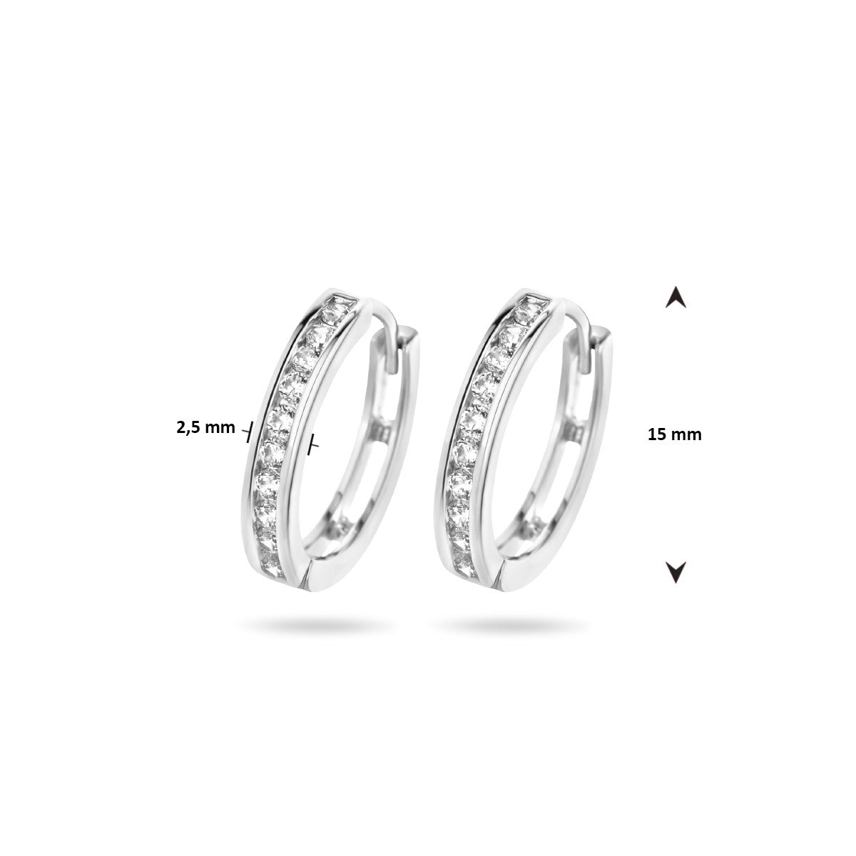 Zilver Gerhodineerd Klapoorringen 2,5MM Zirkonia 1317872 - PansiteNederland.nl