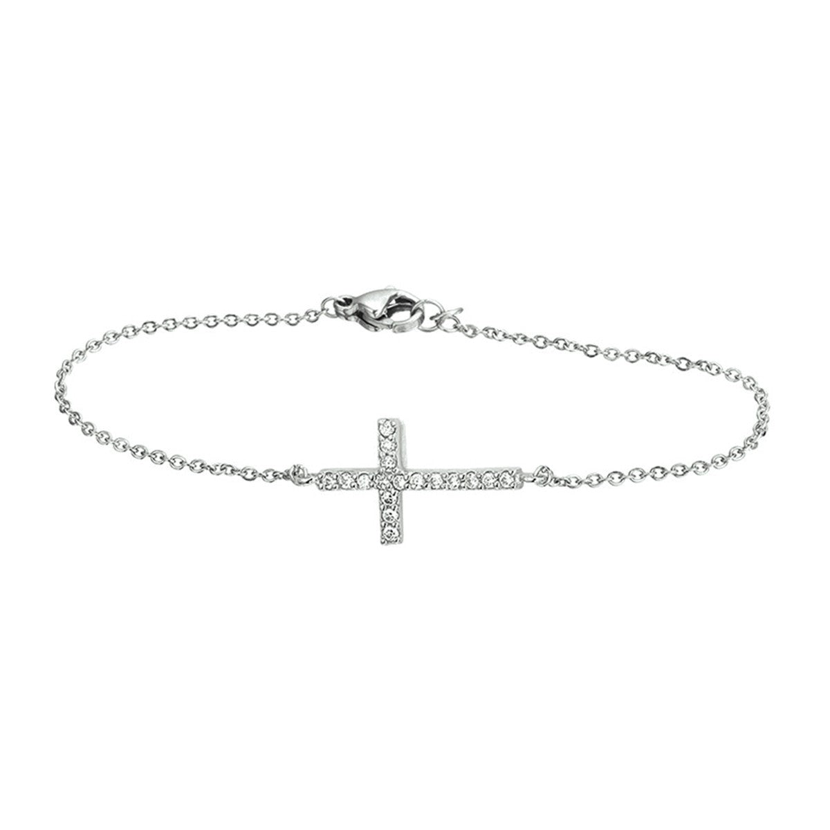 Zilver Gerhodineerd Armband Kruis Zirkonia 15,5 + 2,5 Cm 1318804 - PansiteNederland.nl