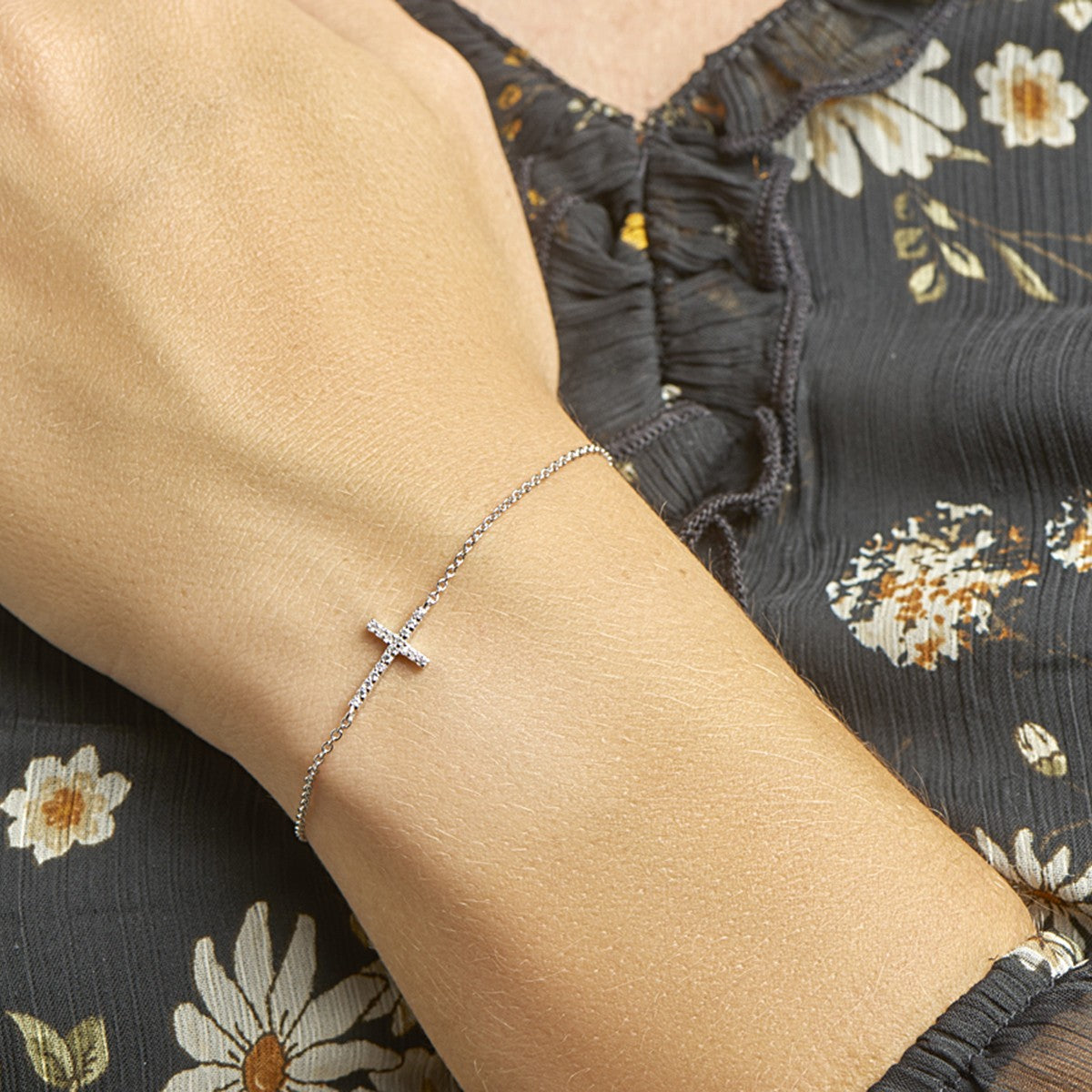 Zilver Gerhodineerd Armband Kruis Zirkonia 15,5 + 2,5 Cm 1318804 - PansiteNederland.nl