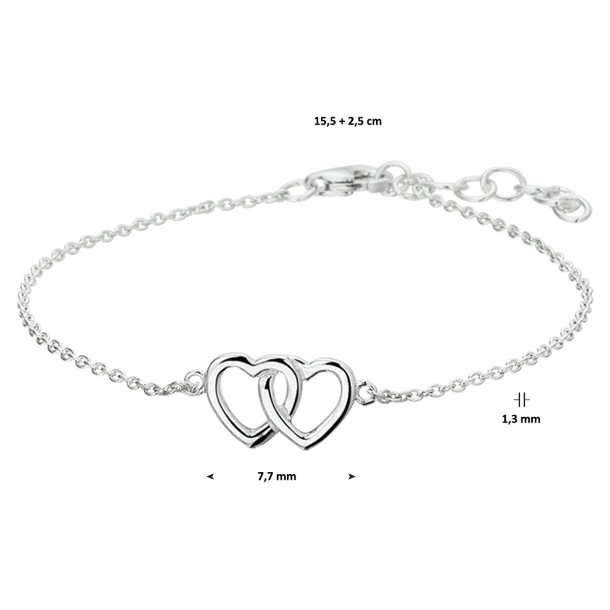 Zilver Gerhodineerd Armband Hart 15,5 + 2,5 Cm 1318911 - PansiteNederland.nl