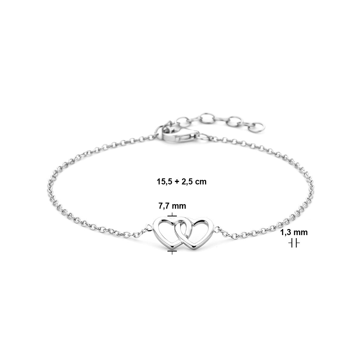 Zilver Gerhodineerd Armband Hart 15,5 + 2,5 Cm 1318911 - PansiteNederland.nl