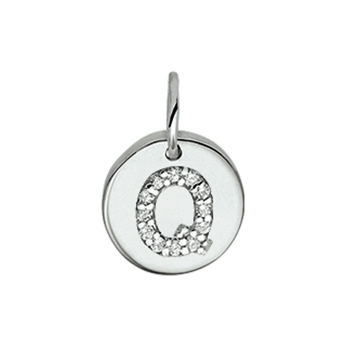 Hanger rondje letter Q zirkonia zilver #Letter_Q