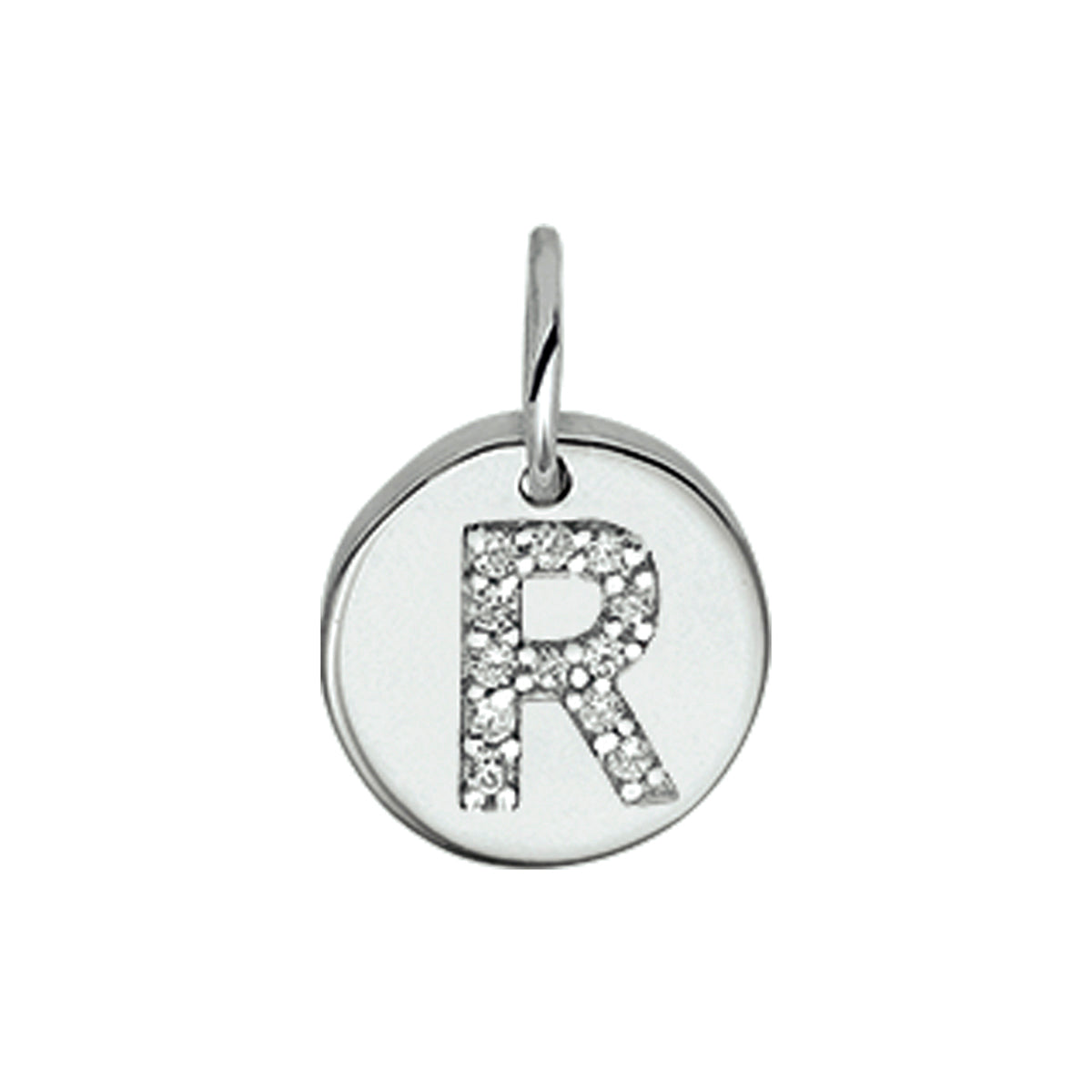 Hanger rondje letter R zirkonia zilver #Letter_R