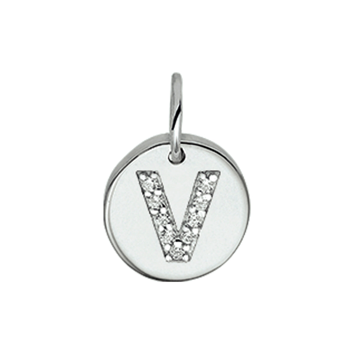 Hanger rondje letter V zirkonia zilver #Letter_V