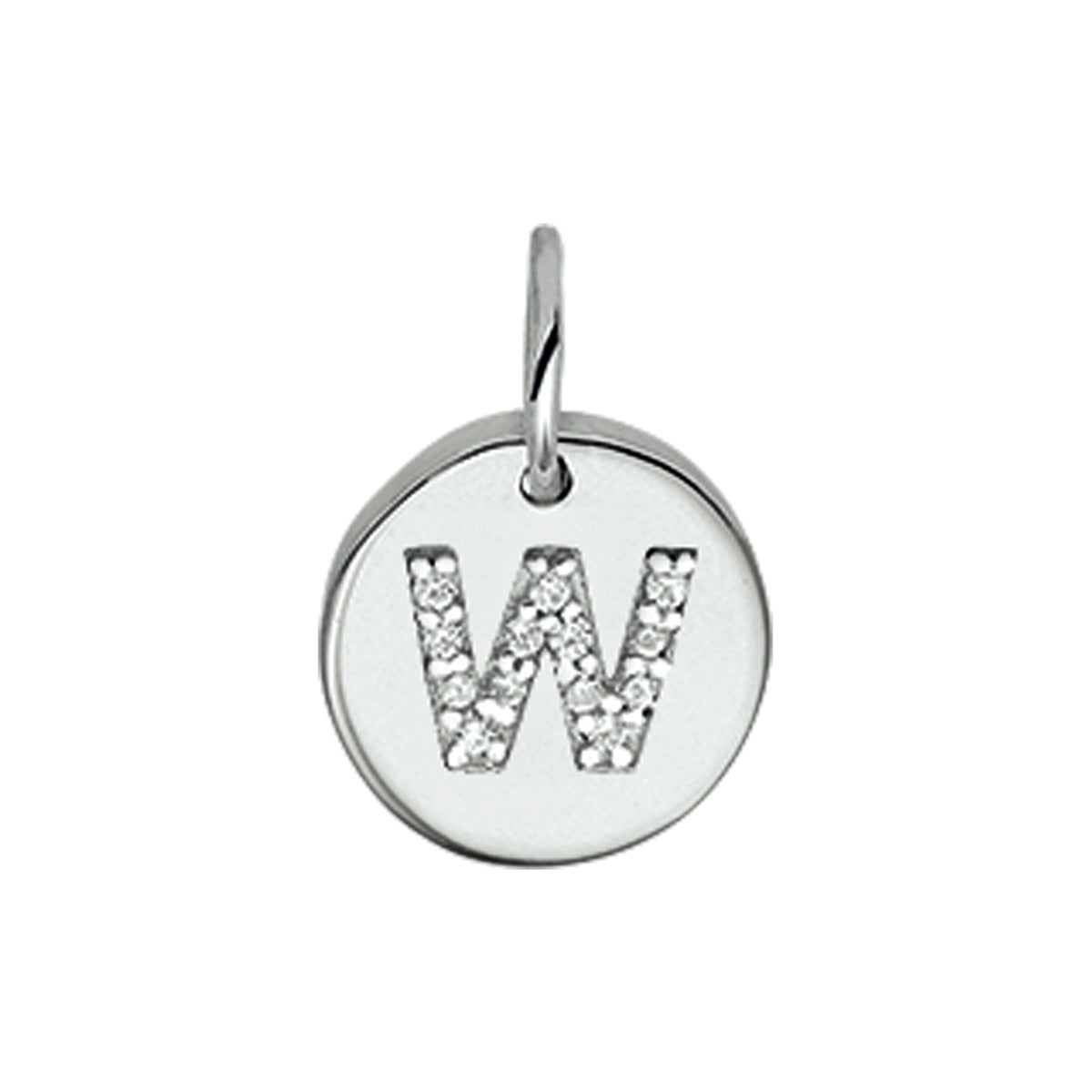 Hanger rondje letter W zirkonia zilver #Letter_W