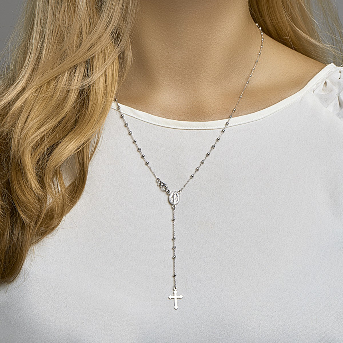 zilver gerhodineerd collier rozenkrans poli/mat 50 cm 1319193 - PansiteNederland.nl