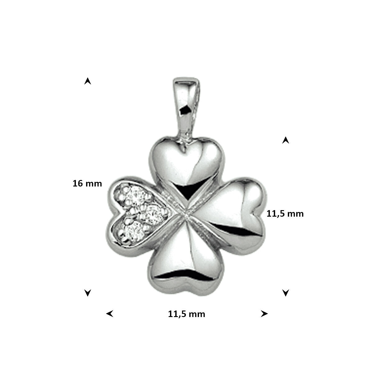 Hanger klavertje zirkonia 11,5 mm zilver