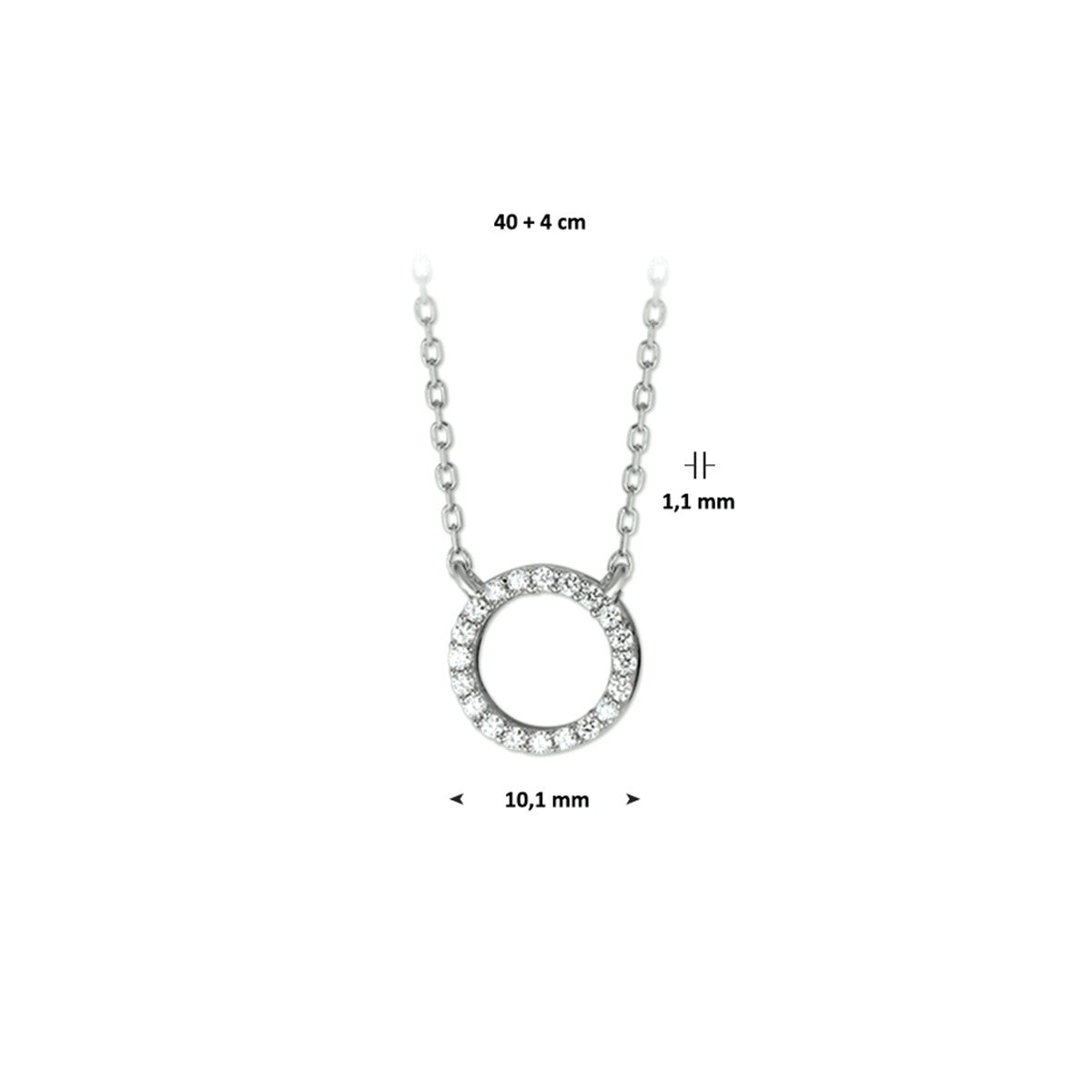 zilver gerhodineerd collier zirkonia 1,1 mm 40 + 4 cm 1322371 - PansiteNederland.nl