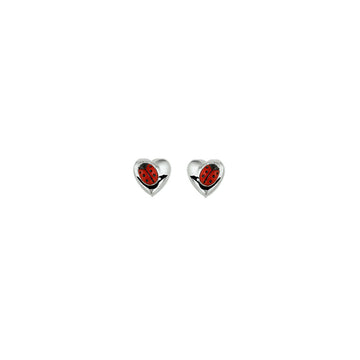 Zilveren Oorknoppen hart lieveheersbeestje - PSN1322784