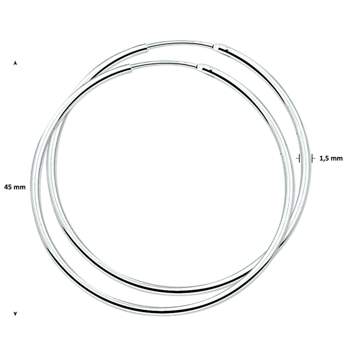 Zilveren oorringen ronde buis 45mm - 1322856