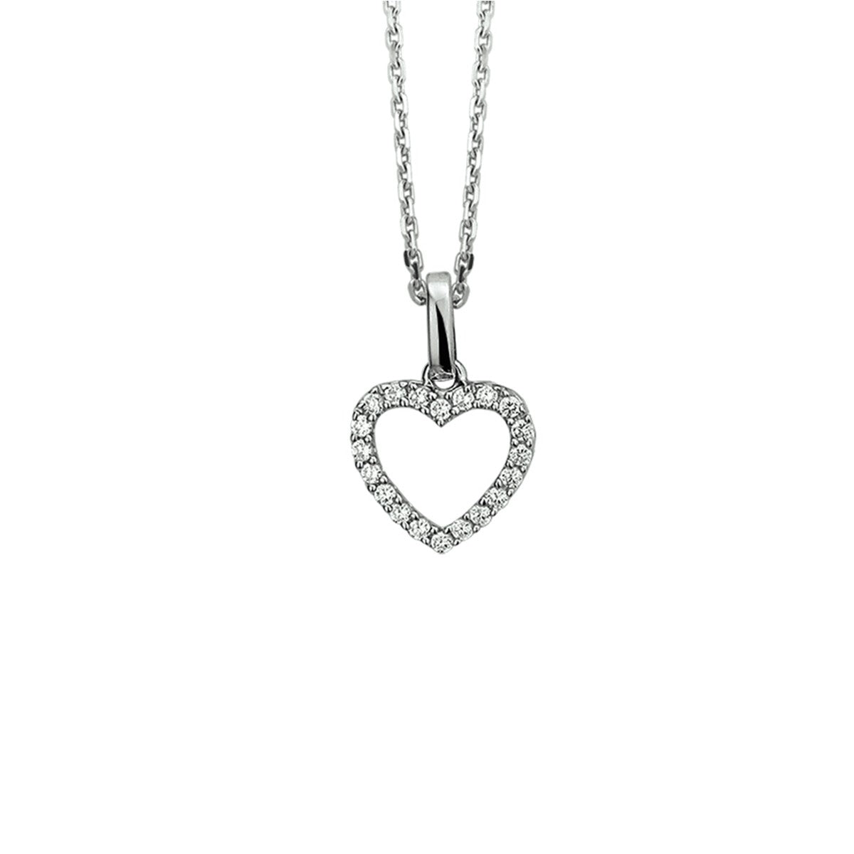 Zilver Gerhodineerd Collier hart zirkonia 41 + 4 cm - PSN1323220