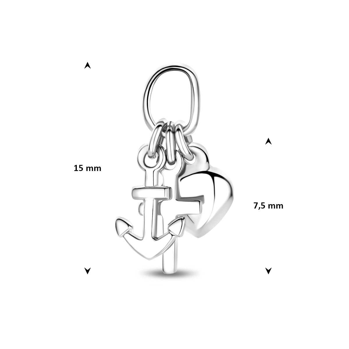 Hanger geloof, hoop en liefde 7,5 mm zilver