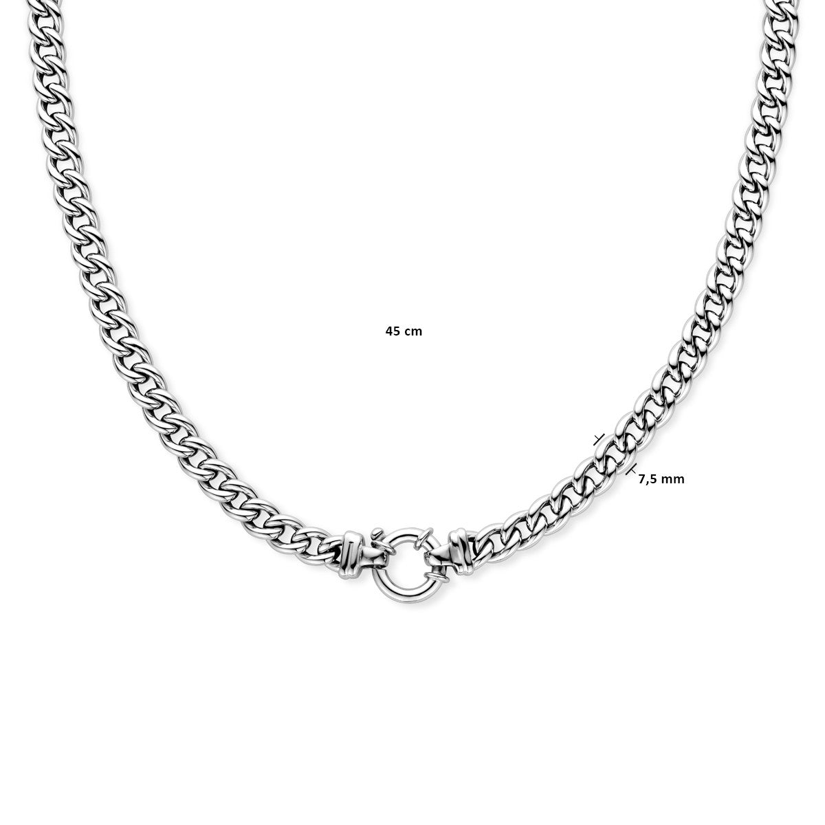 zilver gerhodineerd collier gourmette 7,5 mm 45 cm met groot springslot 1324432 - PansiteNederland.nl
